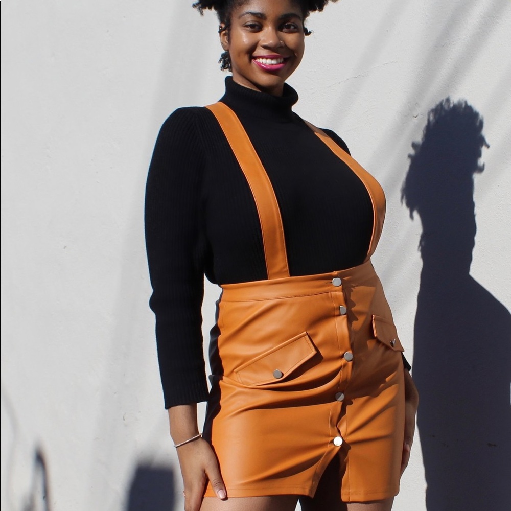 Rust Faux Leather Pinafore Dress